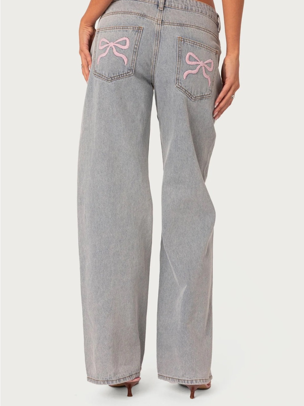 Edikted Bow Pocket Low Rise Baggy Jeans Size XS